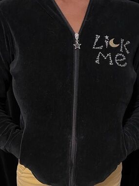 Hysteric Glamour Black Velour Zip Hoodie with Star Charm & Gold Moon